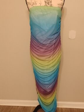 Strapless Ombre Ruched Maxi Dress - Multi Color